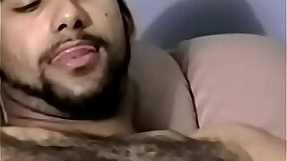 Macho second-rate with hairy chest plays with his cock